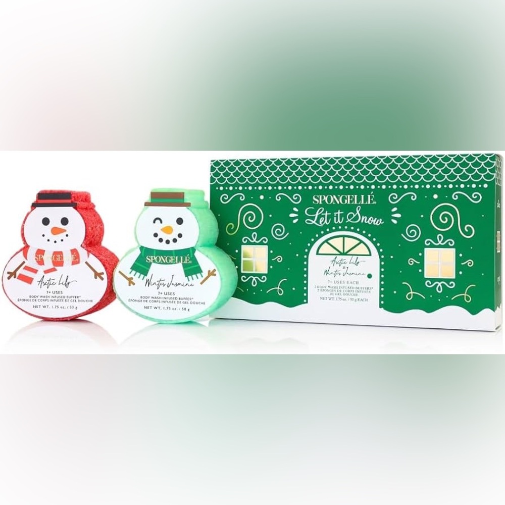Spongellé Snowpeople Gift Set Body Wash Infused Buffers, Let It Snow